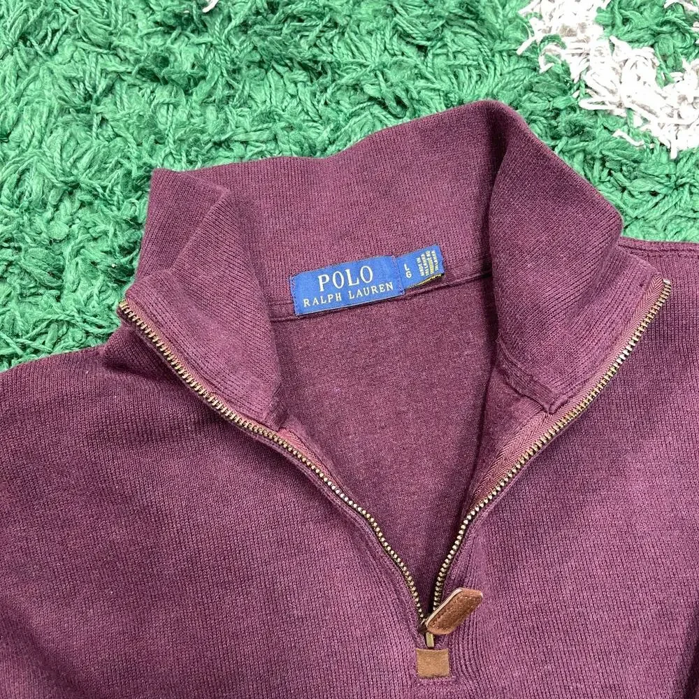 Polo Ralph Lauren Men's Sweater Red Maroon Pullover Quarter Zip Pony Large L B13